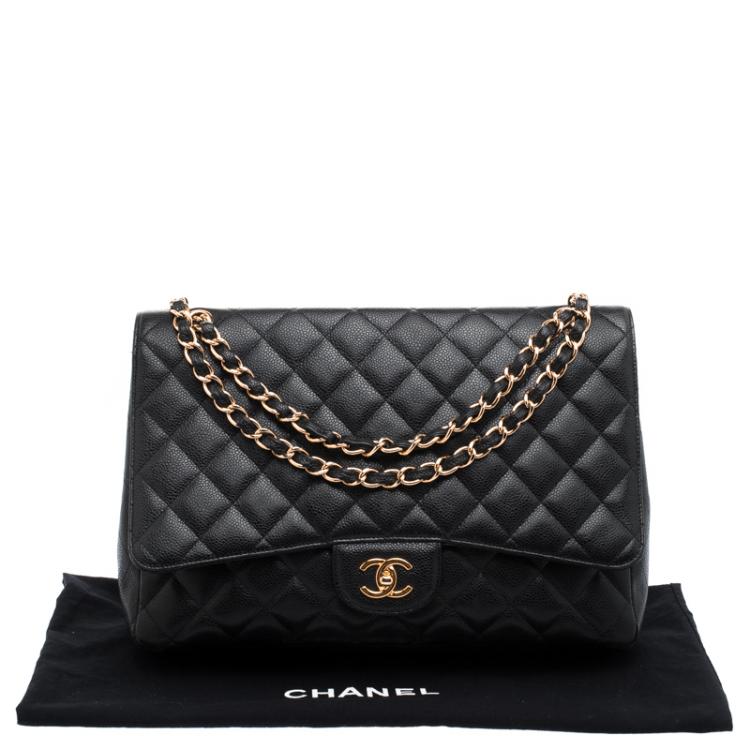Pre Owned Chanel Black Quilted Caviar Leather Maxi Classic Single Flap Bag