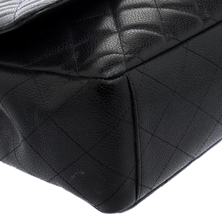 Pre Owned Chanel Black Quilted Caviar Leather Maxi Classic Single Flap Bag
