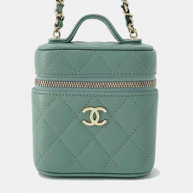 Chanel Green Caviar Leather Small Top Handle Vanity Case Bag