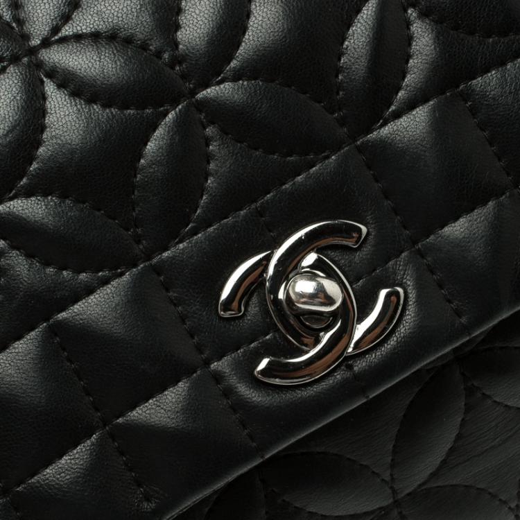 Pre Owned Chanel Black Embossed Leather Small Classic Flap Bag