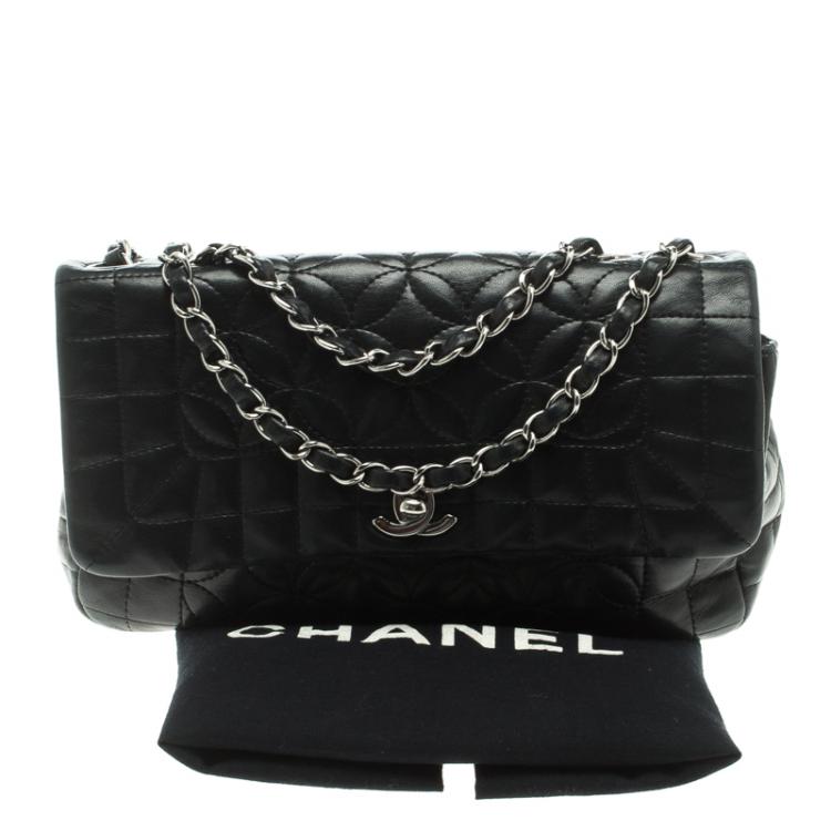 Pre Owned Chanel Black Embossed Leather Small Classic Flap Bag