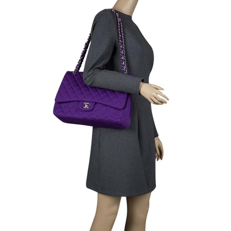 Pre Owned Chanel Purple Quilted Jersey Maxi Classic Single Flap Bag