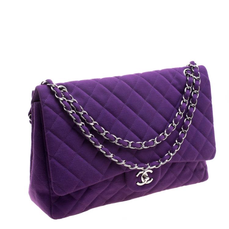 Pre Owned Chanel Purple Quilted Jersey Maxi Classic Single Flap Bag