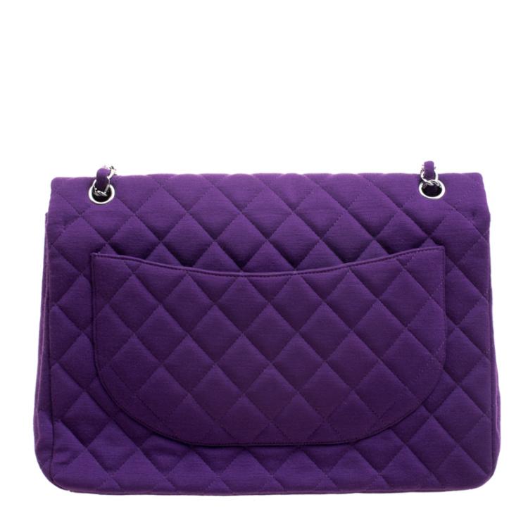 Pre Owned Chanel Purple Quilted Jersey Maxi Classic Single Flap Bag