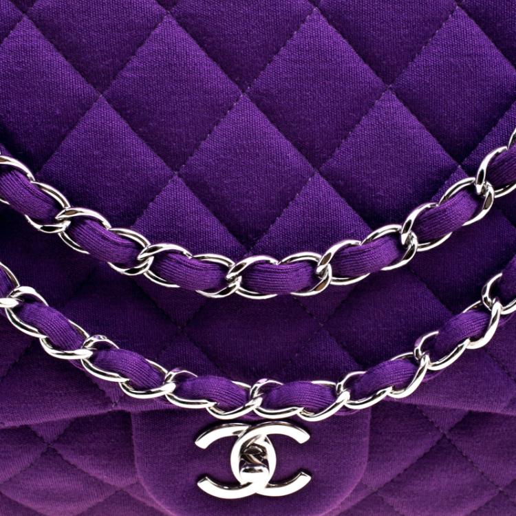 Pre Owned Chanel Purple Quilted Jersey Maxi Classic Single Flap Bag