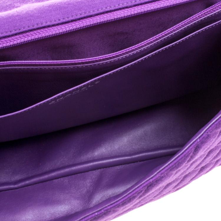 Pre Owned Chanel Purple Quilted Jersey Maxi Classic Single Flap Bag