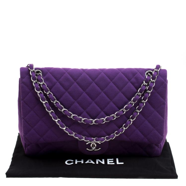 Pre Owned Chanel Purple Quilted Jersey Maxi Classic Single Flap Bag