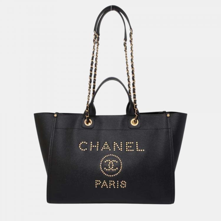 Chanel Black Caviar Leather Deauville Studded Chain Tote Large bag