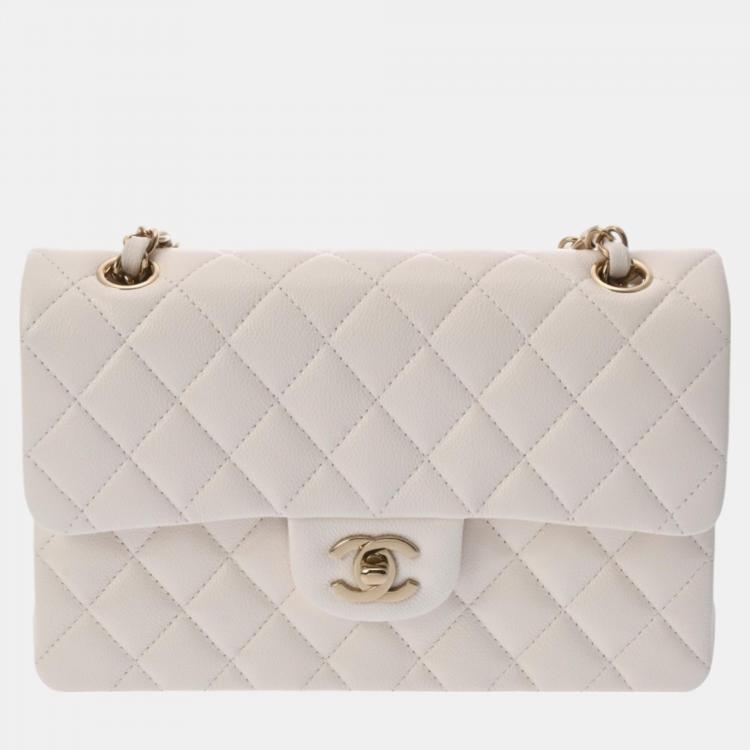 Chanel White Caviar Skin Matelasse Chain Shoulder 23cm Double Flap Bag