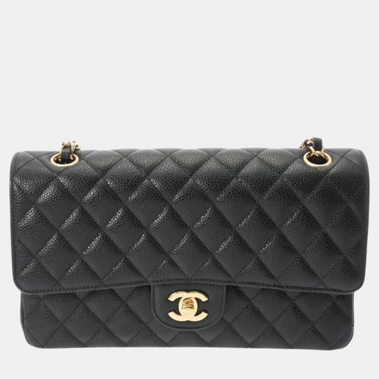 Chanel Black Caviar Skin Matelasse Chain Shoulder Double Flap 25cm Bag