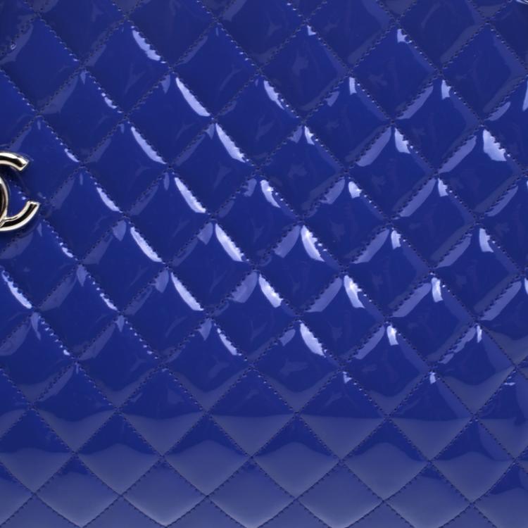 Pre Owned Chanel Blue Quilted Patent Leather Just Mademoiselle Bowling Bag