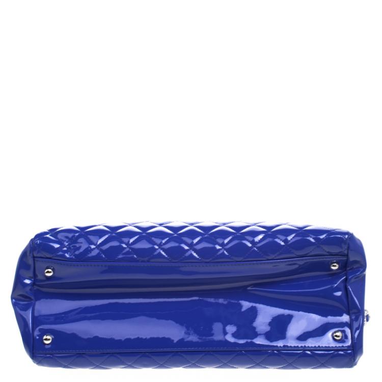 Pre Owned Chanel Blue Quilted Patent Leather Just Mademoiselle Bowling Bag