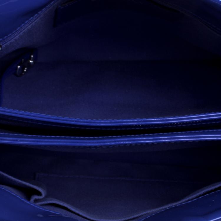 Pre Owned Chanel Blue Quilted Patent Leather Just Mademoiselle Bowling Bag