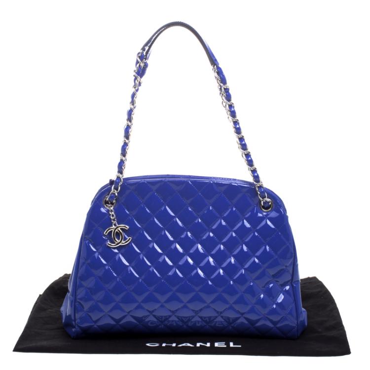 Pre Owned Chanel Blue Quilted Patent Leather Just Mademoiselle Bowling Bag