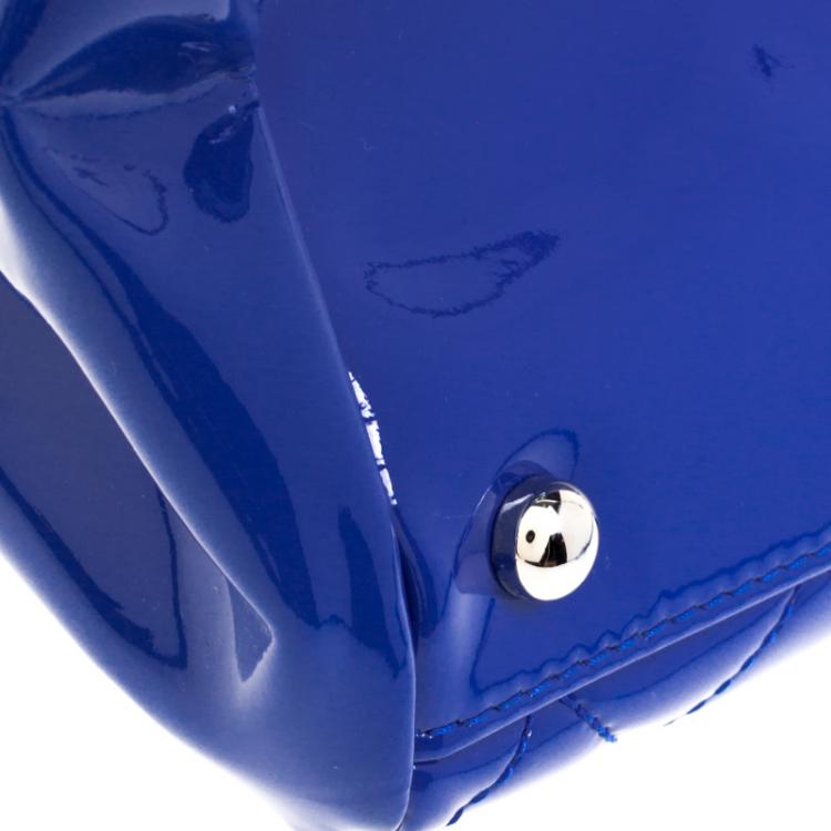 Pre Owned Chanel Blue Quilted Patent Leather Just Mademoiselle Bowling Bag