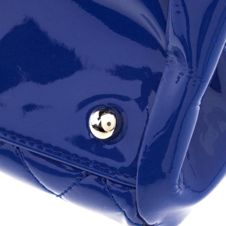 Pre Owned Chanel Blue Quilted Patent Leather Just Mademoiselle Bowling Bag