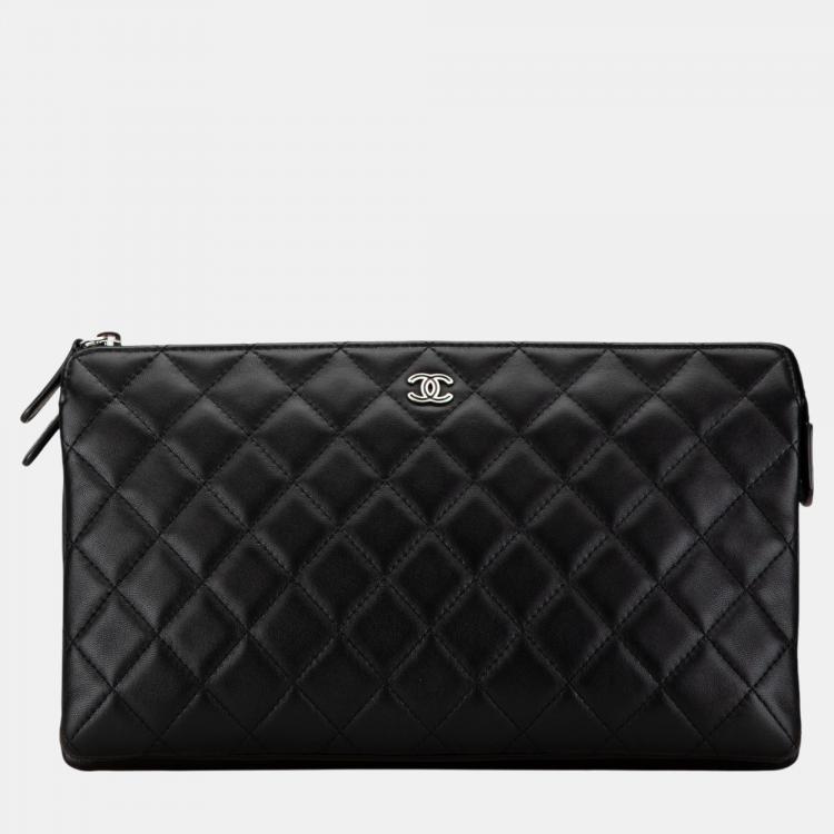 Chanel Black CC Quilted Lambskin Double Zip Clutch