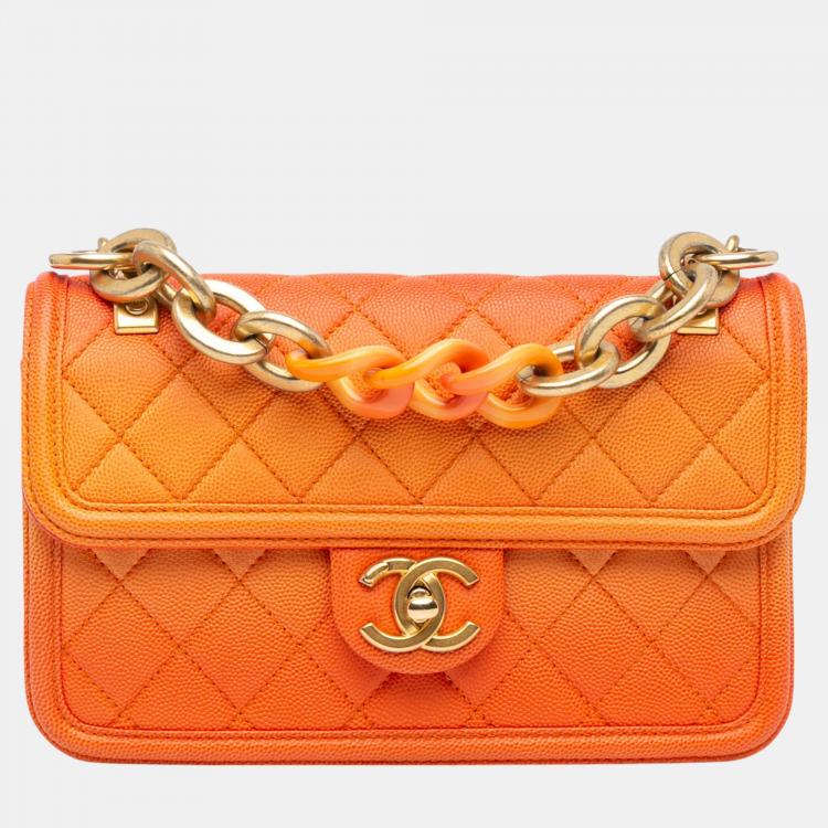 Chanel Orange Small Quilted Caviar Sunset On The Sea Flap