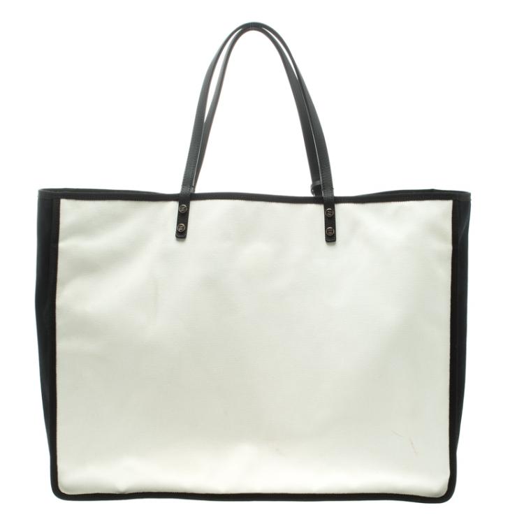 Pre Owned Chanel White/Black Canvas Ladies First Shopper Tote
