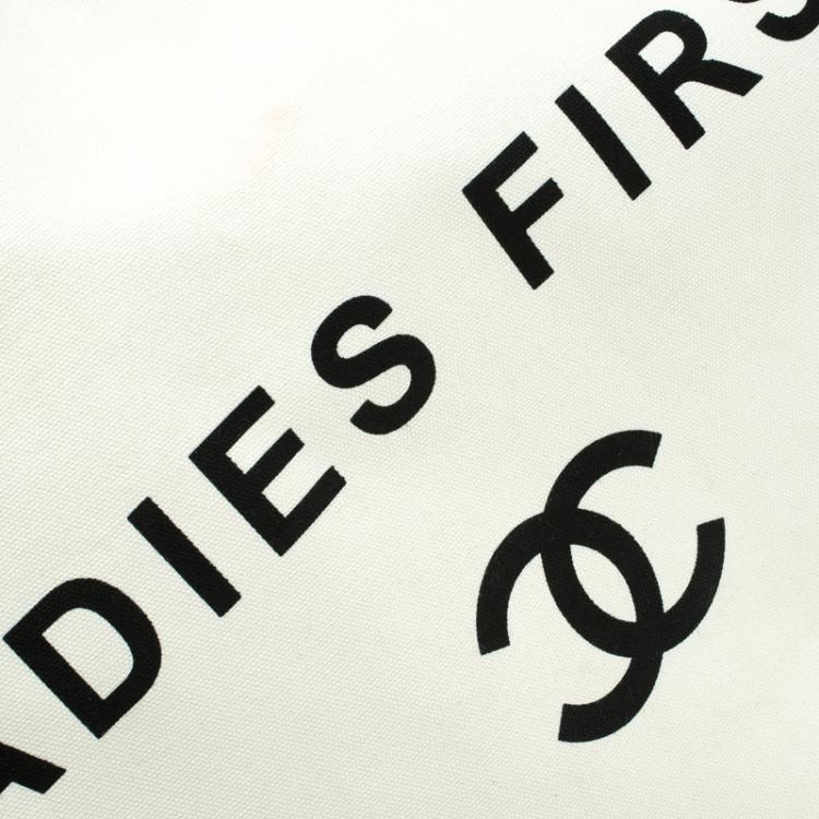 Pre Owned Chanel White/Black Canvas Ladies First Shopper Tote