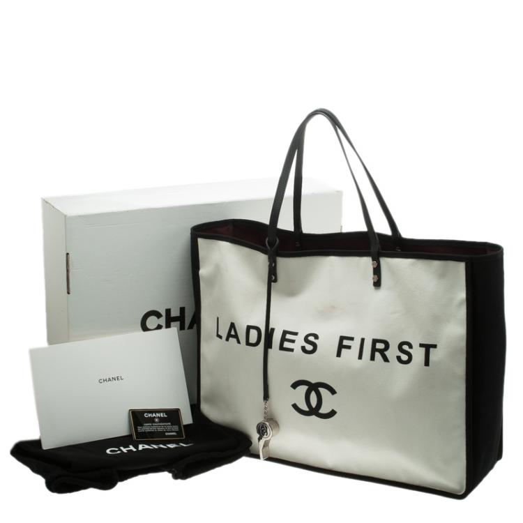 Pre Owned Chanel White/Black Canvas Ladies First Shopper Tote