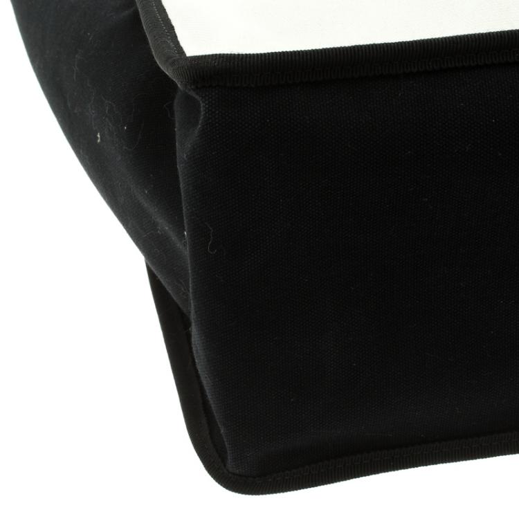 Pre Owned Chanel White/Black Canvas Ladies First Shopper Tote