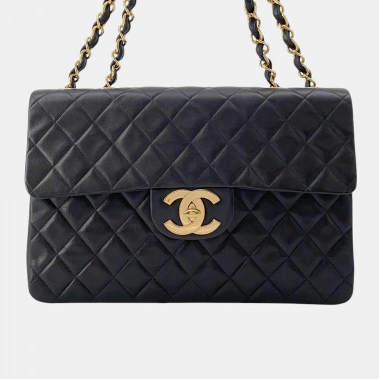 Chanel Jumbo Matelasse Chain Shoulder Black Lambskin Size 34