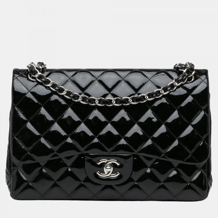 Chanel Black Jumbo Classic Patent Double Flap