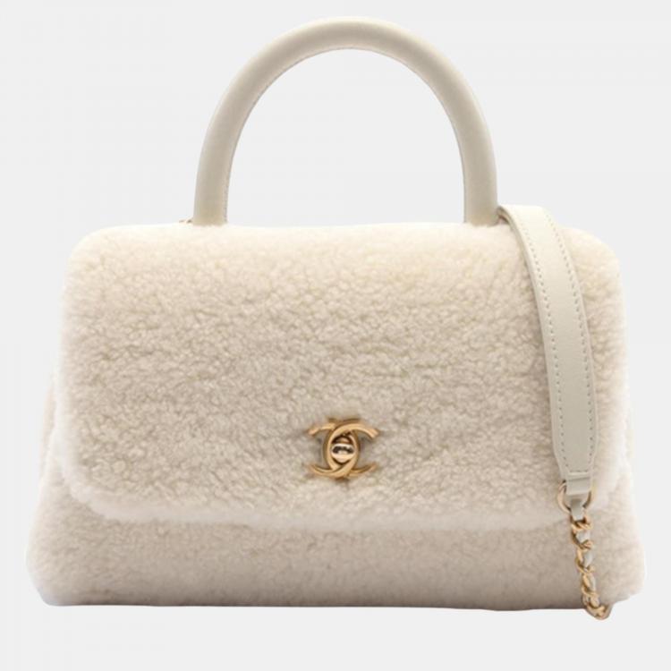 Chanel White Mini Shearling Coco Top Handle Bag