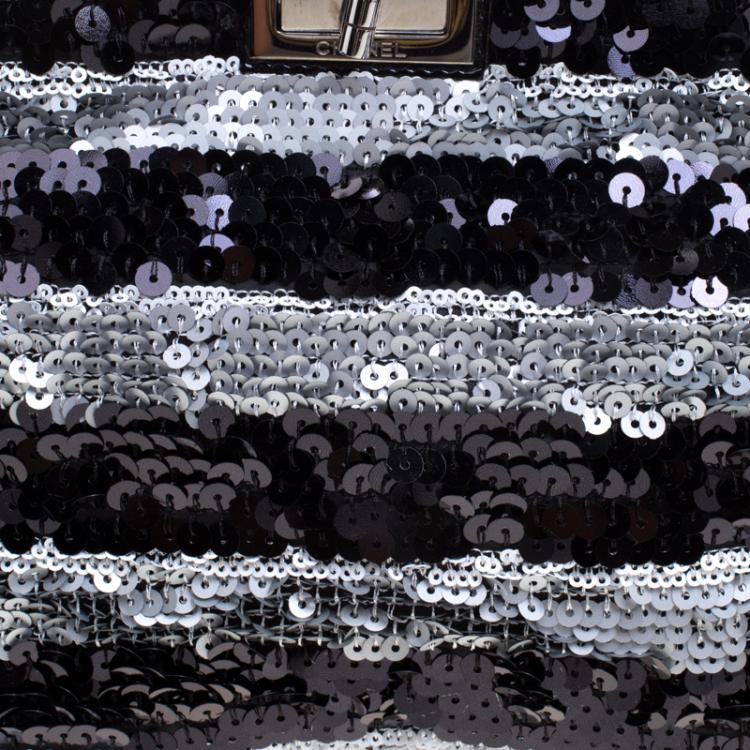 Pre Owned Chanel Black/Silver Stripe Sequins Reissue Shoulder Bag