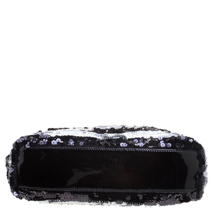 Pre Owned Chanel Black/Silver Stripe Sequins Reissue Shoulder Bag