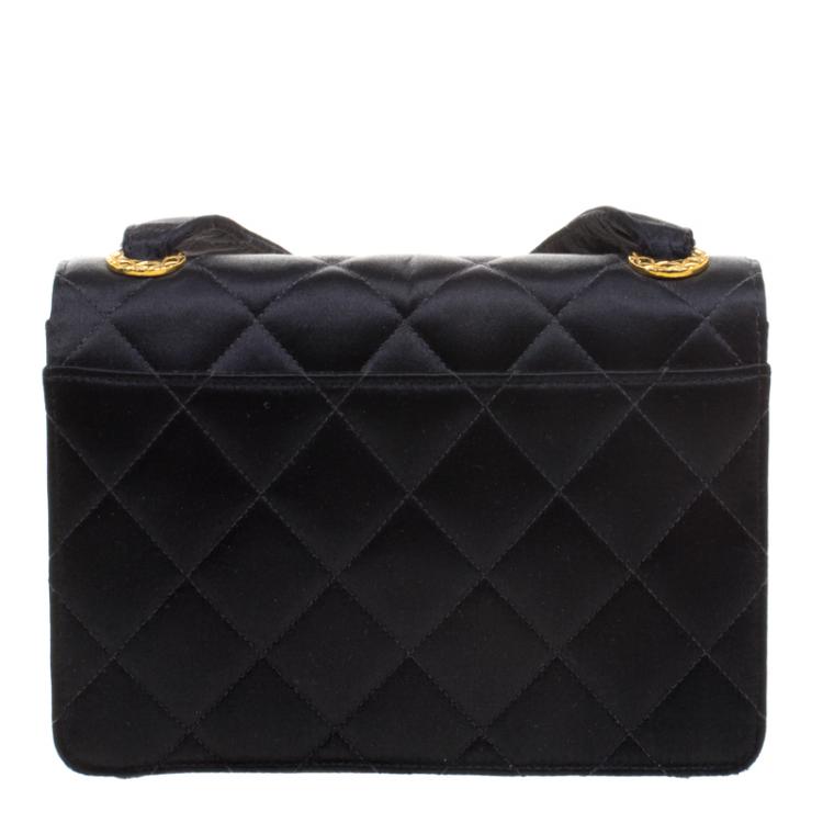 Pre Owned Chanel Black Quilted Satin Classic Flap Crossbody Bag