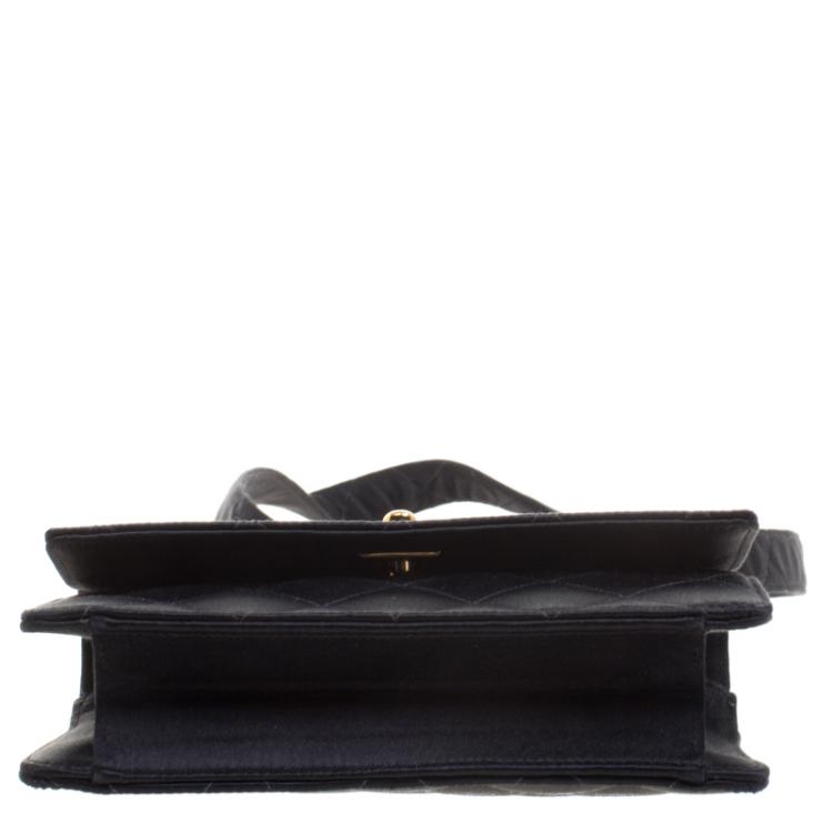 Pre Owned Chanel Black Quilted Satin Classic Flap Crossbody Bag
