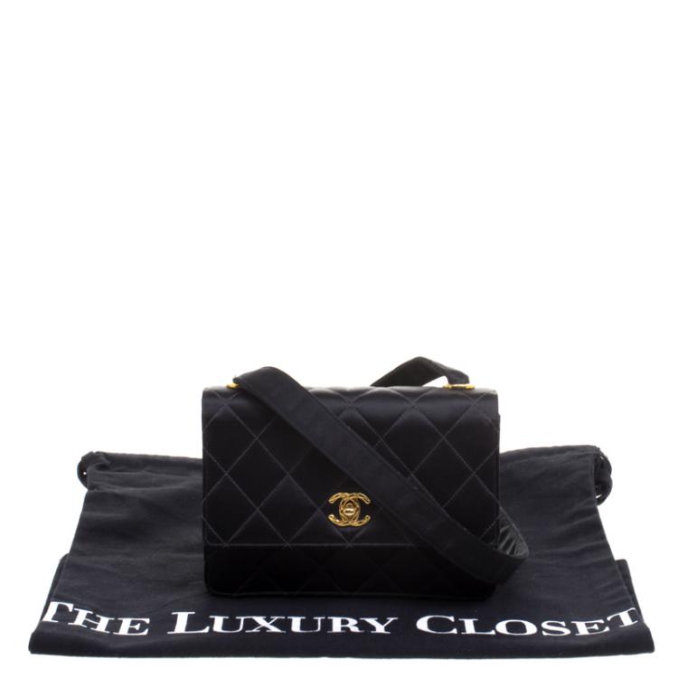 Pre Owned Chanel Black Quilted Satin Classic Flap Crossbody Bag