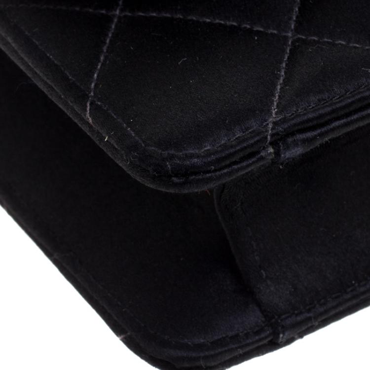 Pre Owned Chanel Black Quilted Satin Classic Flap Crossbody Bag