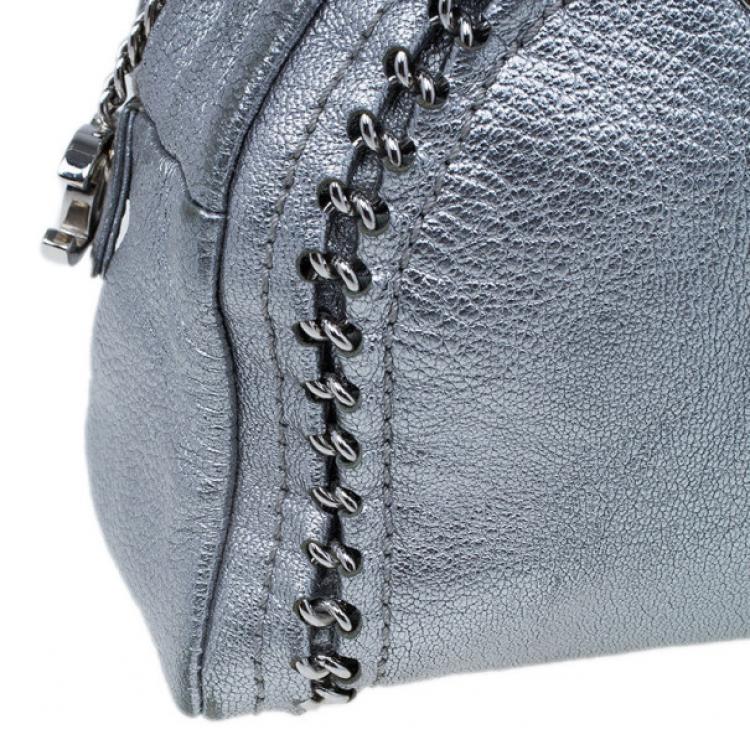 Pre Owned Chanel Luxe Ligne Silver Leather Chain Trim Large Bowler Boston Duffel Bag