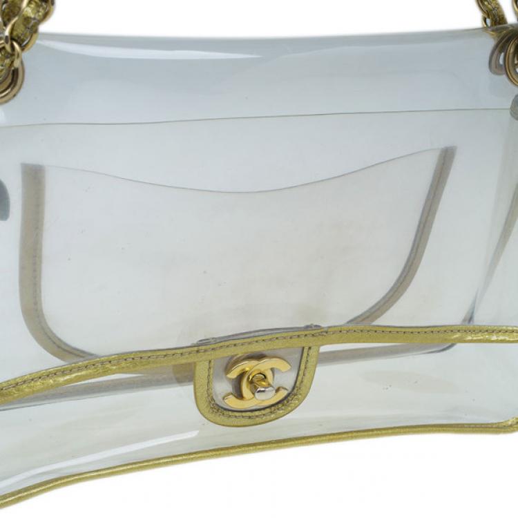 Pre Owned Chanel Gold Metallic Transparent Classic Single Flap Bag