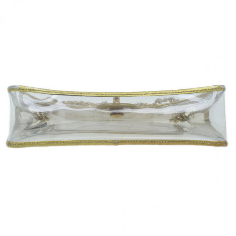 Pre Owned Chanel Gold Metallic Transparent Classic Single Flap Bag
