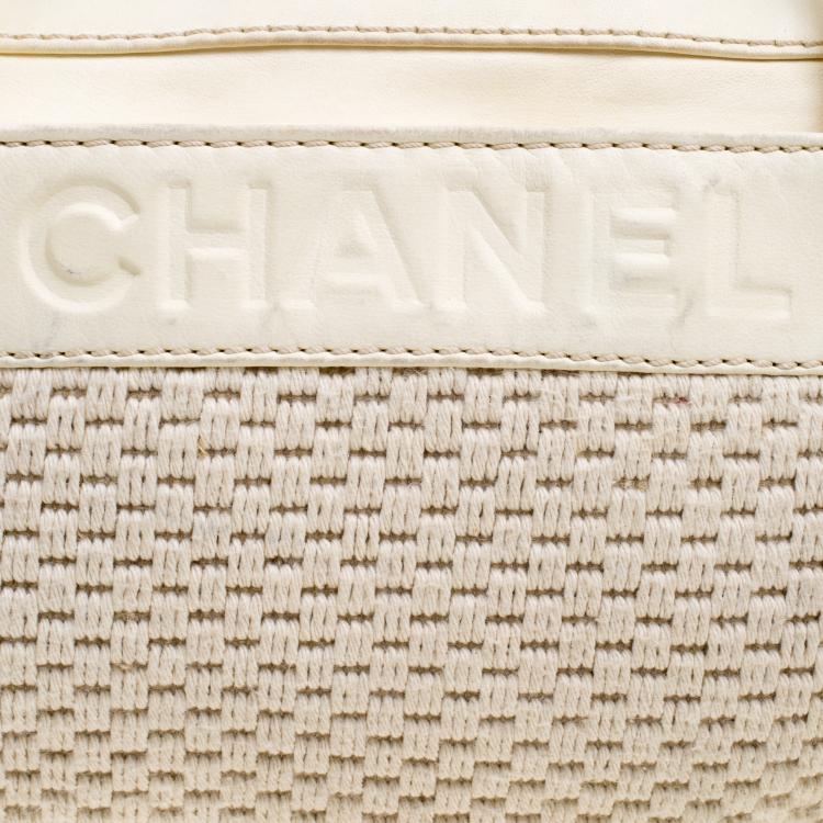 Pre Owned Chanel Cream Fabric and Leather Bowling Bag