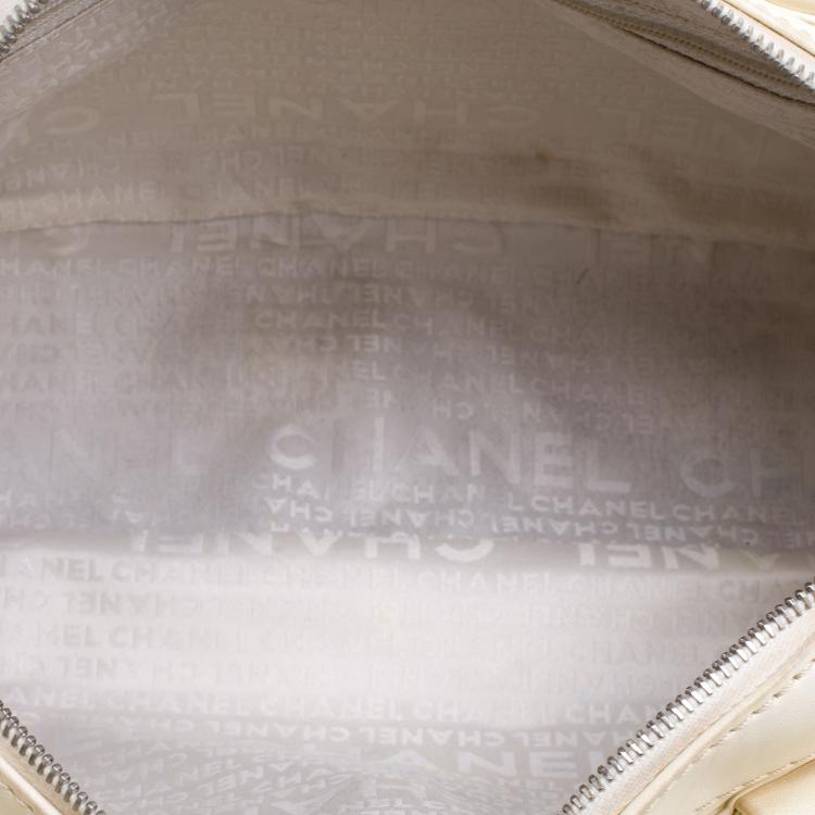 Pre Owned Chanel Cream Fabric and Leather Bowling Bag