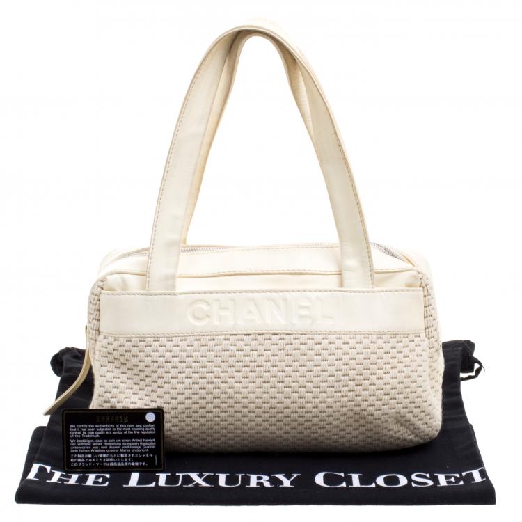 Pre Owned Chanel Cream Fabric and Leather Bowling Bag
