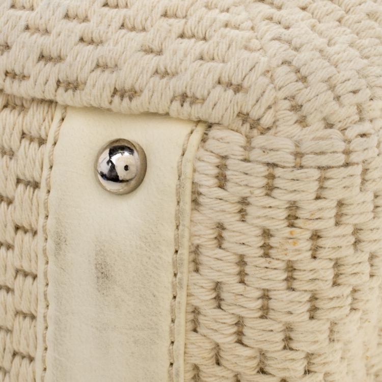 Pre Owned Chanel Cream Fabric and Leather Bowling Bag