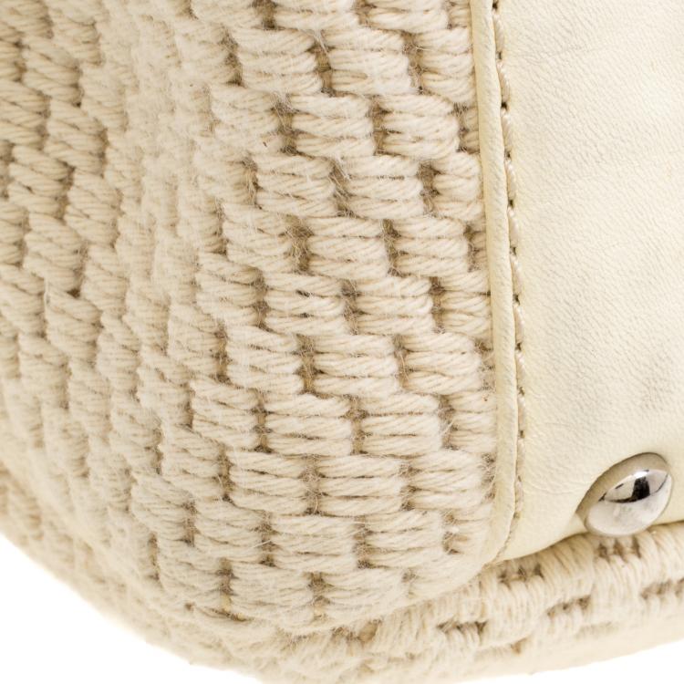 Pre Owned Chanel Cream Fabric and Leather Bowling Bag