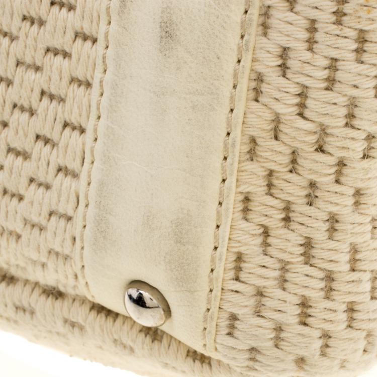 Pre Owned Chanel Cream Fabric and Leather Bowling Bag