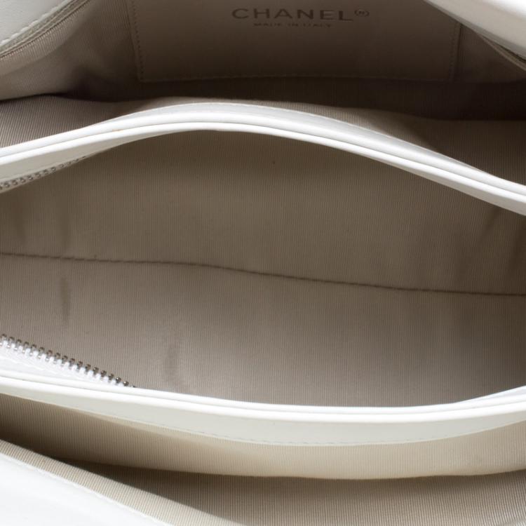 Pre Owned Chanel Black/White Canebiers Leather Medium Just Mademoiselle Bowling Bag