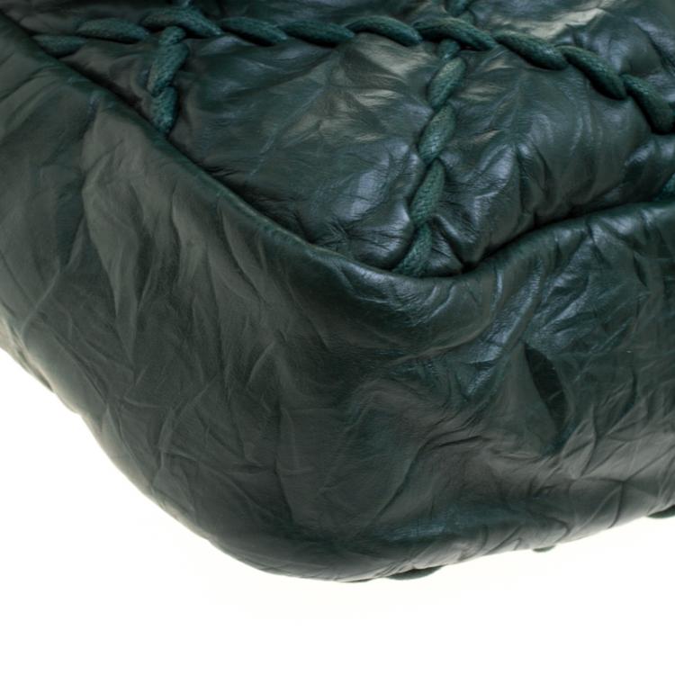 Pre Owned Chanel Green Crinkled Leather Ultra Stitch Classic Flap Bag