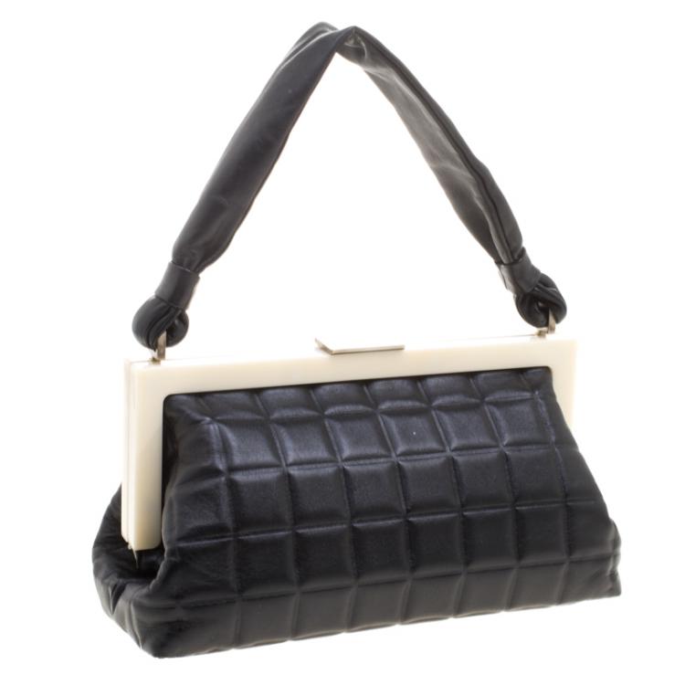 Pre Owned Chanel Black Chocolate Bar Leather Frame Bag