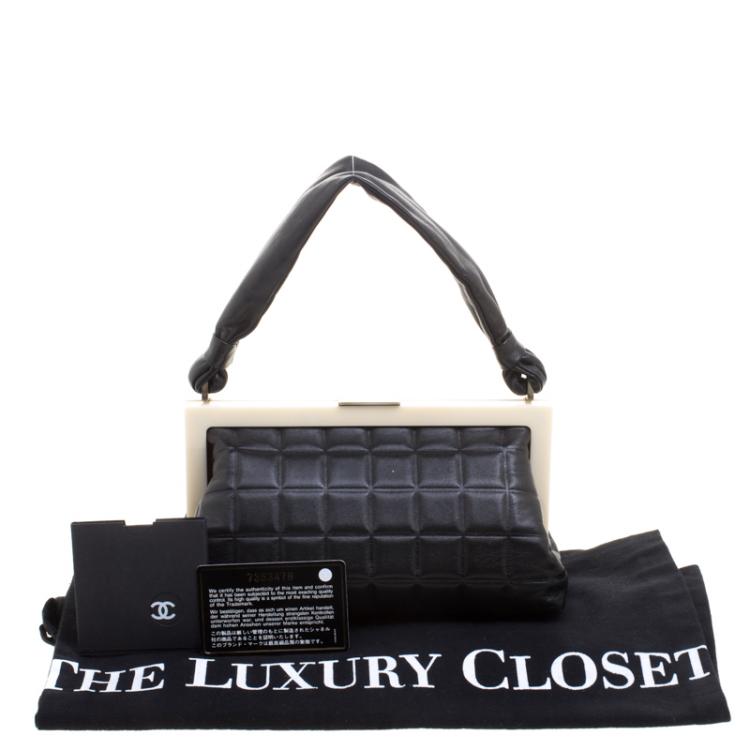 Pre Owned Chanel Black Chocolate Bar Leather Frame Bag