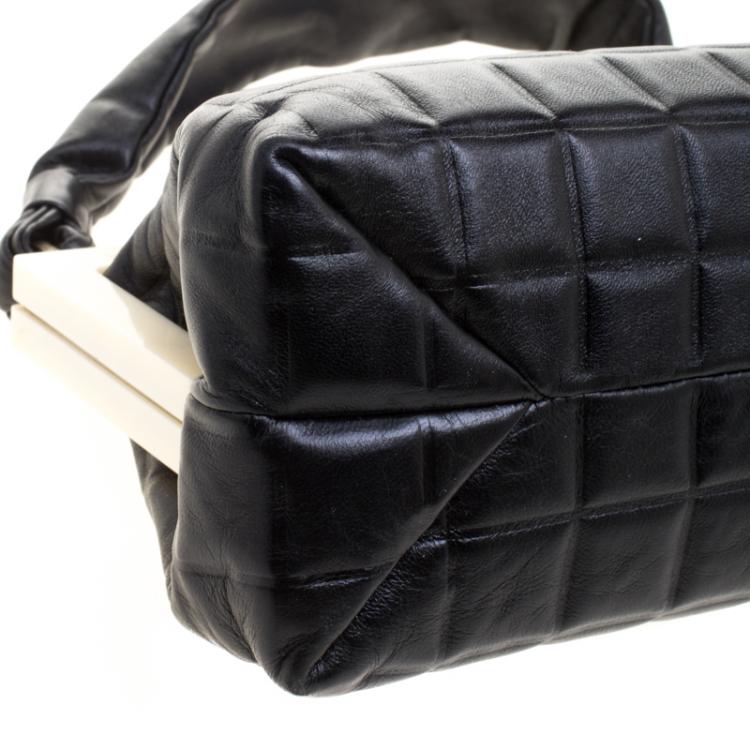 Pre Owned Chanel Black Chocolate Bar Leather Frame Bag