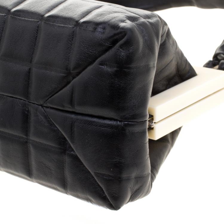 Pre Owned Chanel Black Chocolate Bar Leather Frame Bag